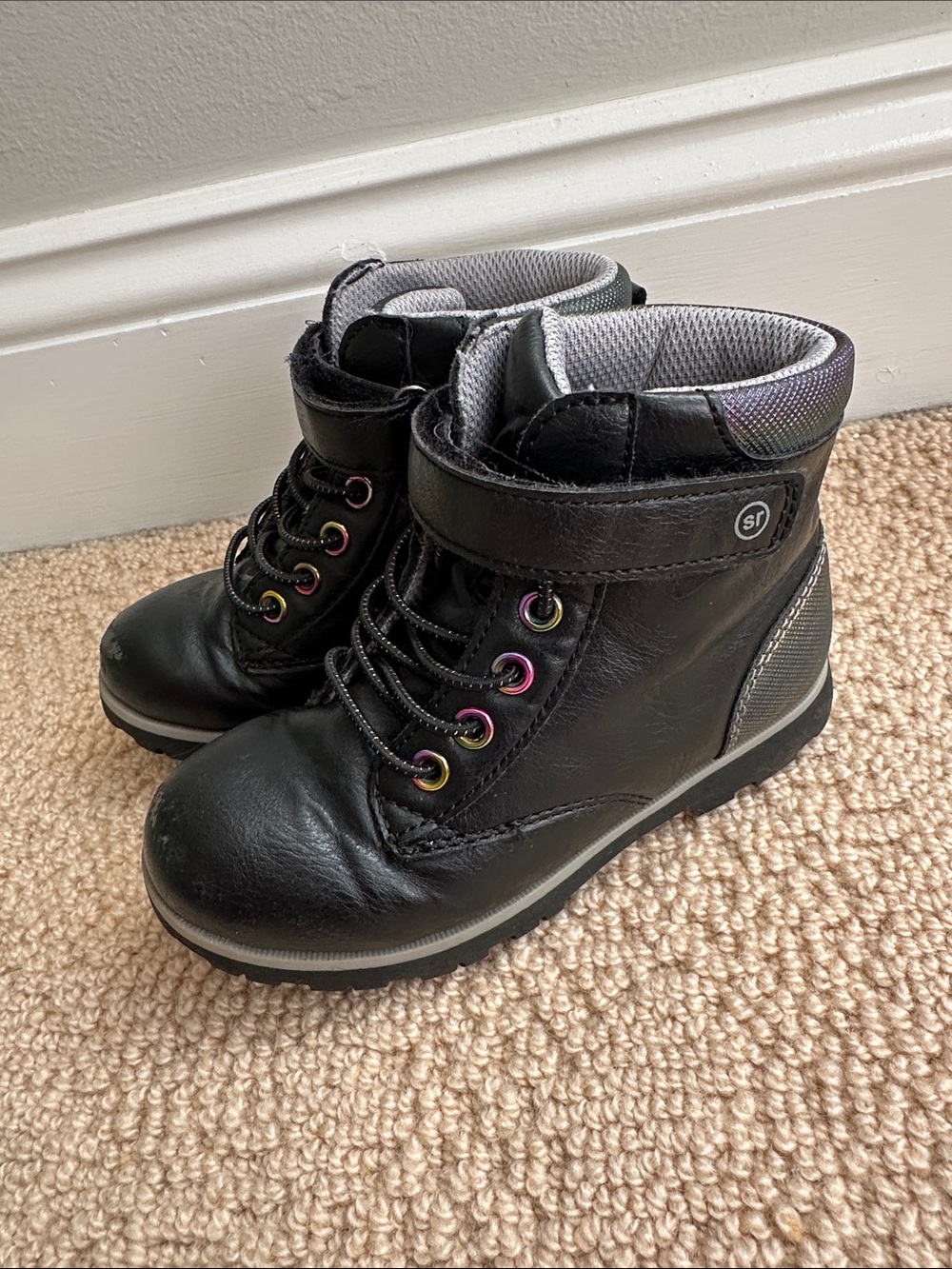 Stride Rite Black Kids Ankle Boots with Iridescent Detail